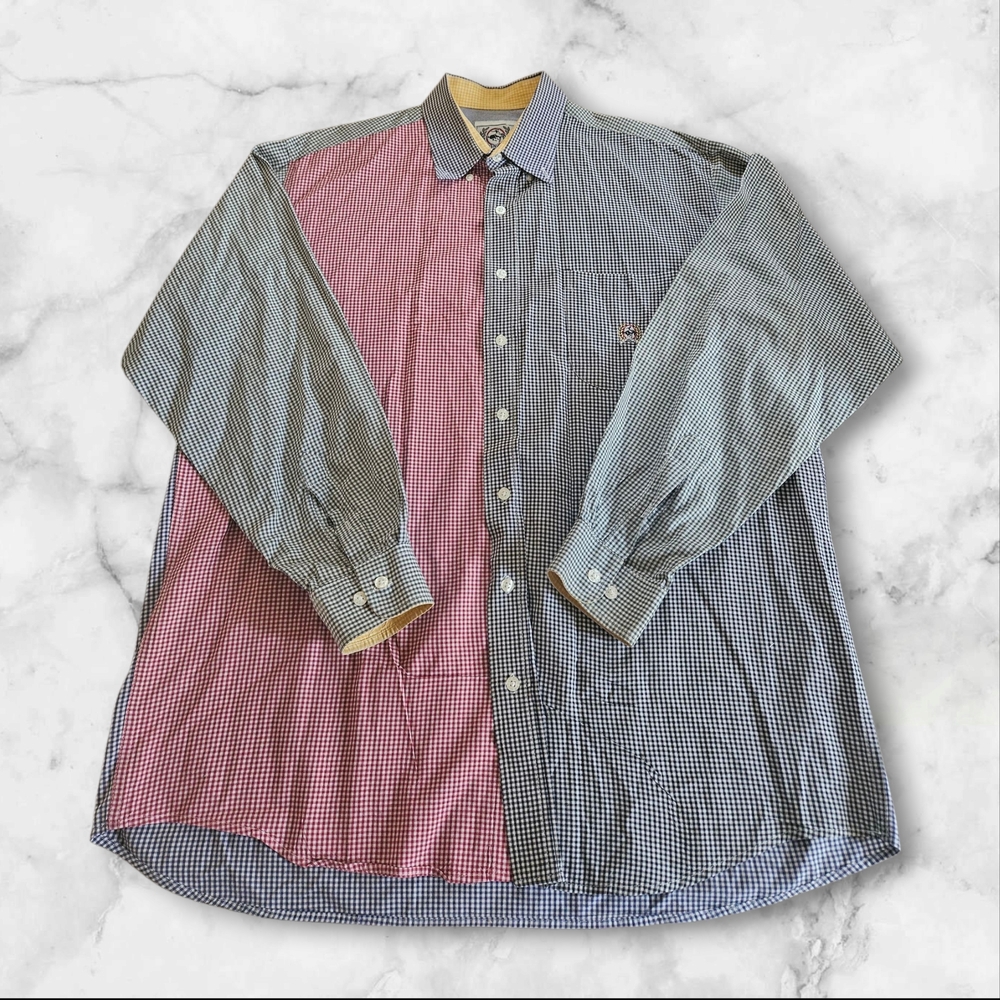 Vtg Cinch Patchwork Gingham Button Down Shirt Men… - image 8